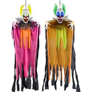 36” Halloween Hanging Clowns Decor (2 Pack) in Varies Color, Clown with LED Eyes